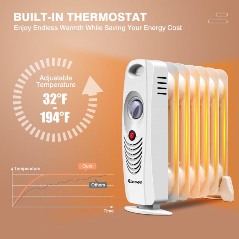 Costway 700 W Portable Mini Electric Oil-Filled Radiator Heater