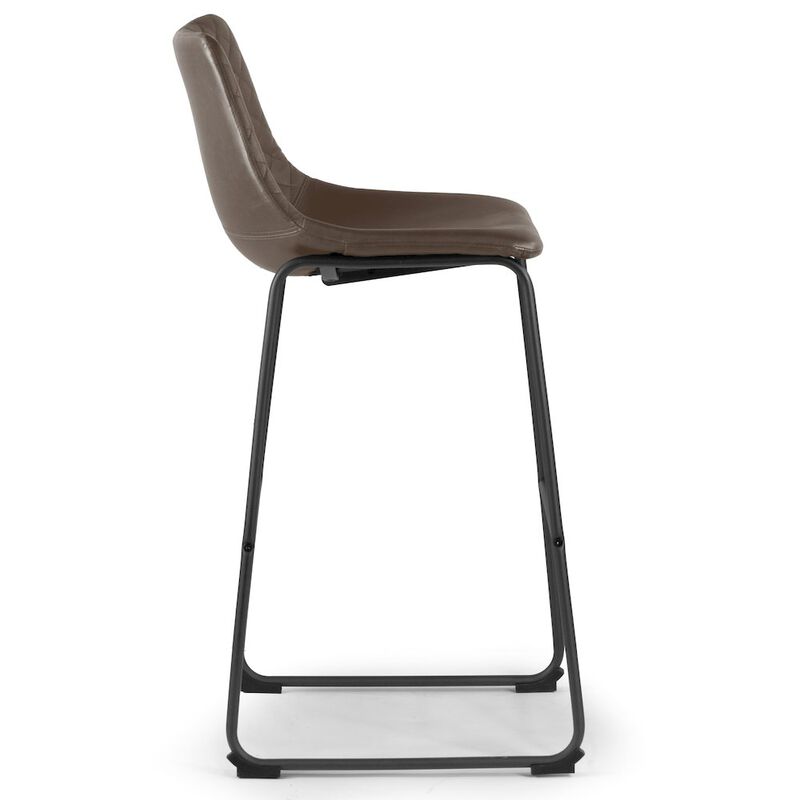 Glamour Home Set of 2 Ave Iron Frame Brown Faux Leather Bar Stool with Stitching