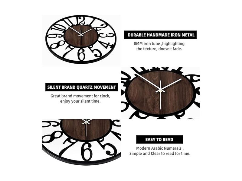 Rustic Wood Farmhouse Black Wall Clock 16 Inch Silent Non Ticking image number 2