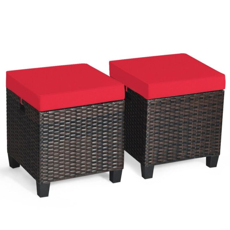 Hivvago 2 Pieces Patio Rattan Ottoman Set with Removable Cushions