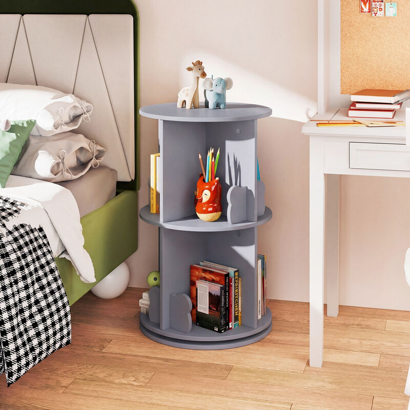 Kids 360&deg; Rotating Bookshelf 2-Tier Storage Rack with Bear Safety Baffles image number 4
