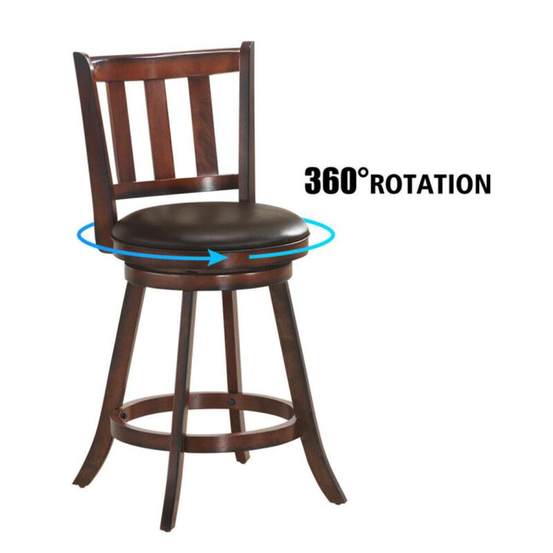 Hivvago 2 Pieces 360 Degree Swivel Wooden Counter Height Bar Stool Set with Cushioned Seat