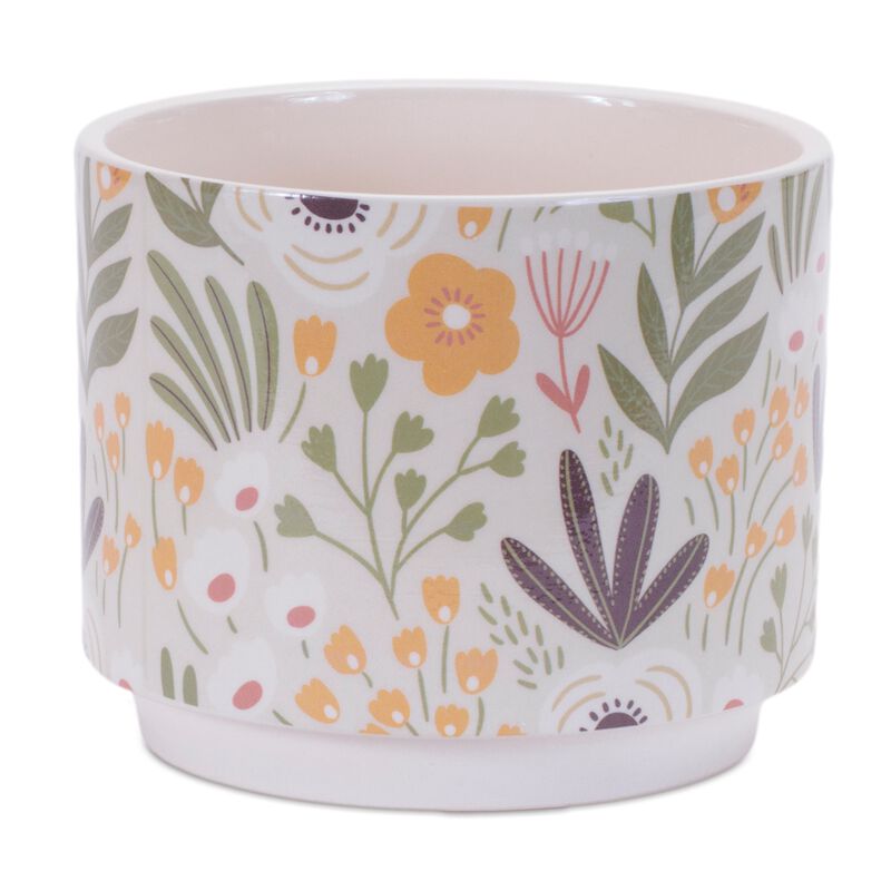 Set of 3 Stone Planters with Floral Pattern for Garden or Home Decor