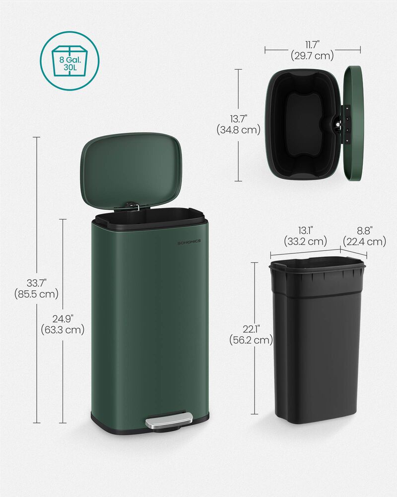 8 Gallon Step-On Trash Can &ndash; Waste Bin with Inner Bucket, Ideal for Kitchen, Pantry, or Breakroom