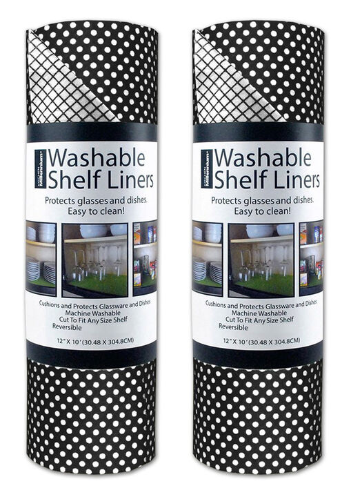 Set of 2 Black Dotted Washable Shelf Liner Rolls 120"
