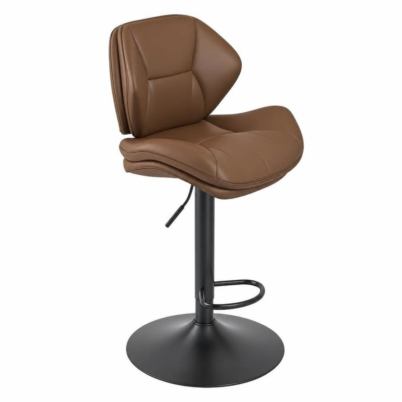 Modern Ergonomic PU Leather Bar Stools, Adjustable Counter Height Stools with Double-Layer Cushion, Steady Stainless Steel Frame Rustic Kitchen Island Chairs for Outdoor image number 2