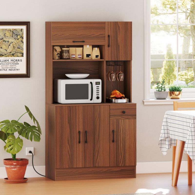 Hivvago 66 inch Pantry Cabinet with Charging Station and Microwave Stand