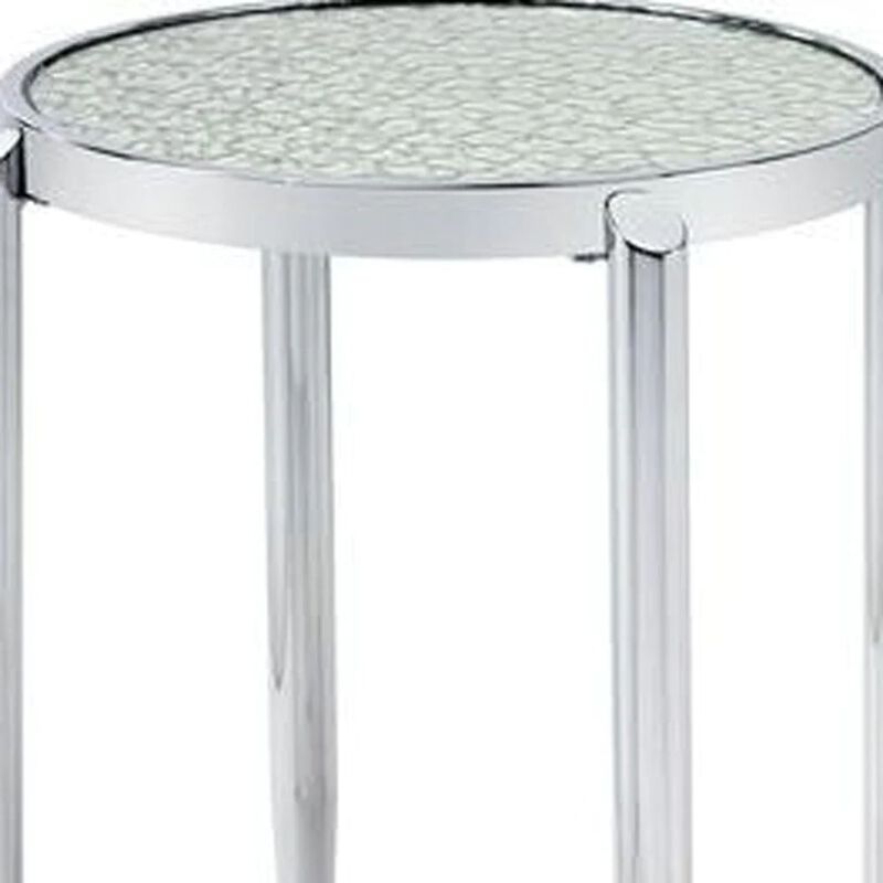 Homezia 25" Silver Mirrored And Metal Round End Table