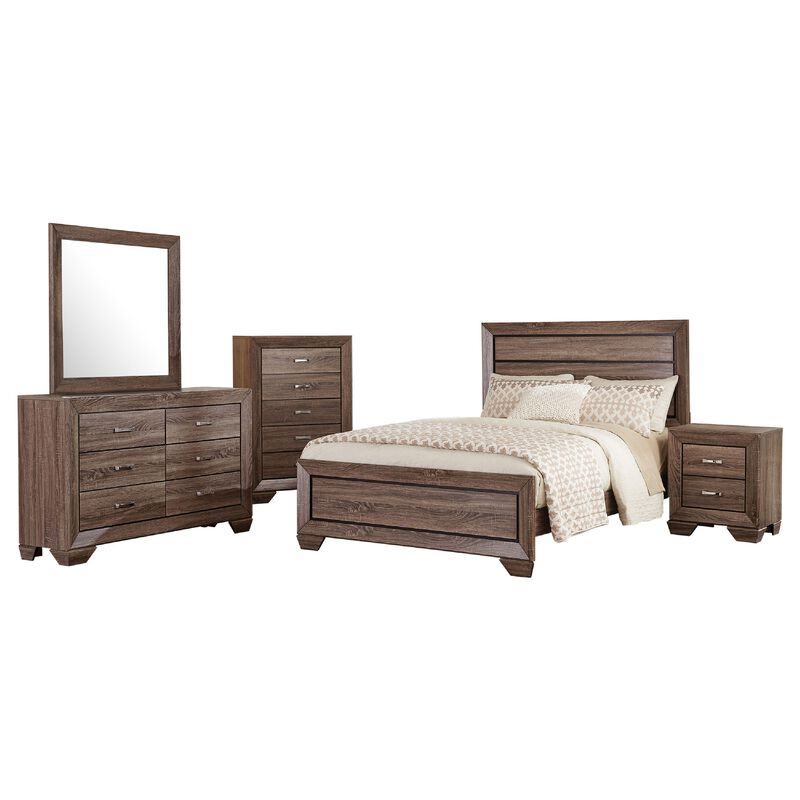 Bello 5pc Queen Bedroom Set, Transitional Washed Taupe Brown n Black