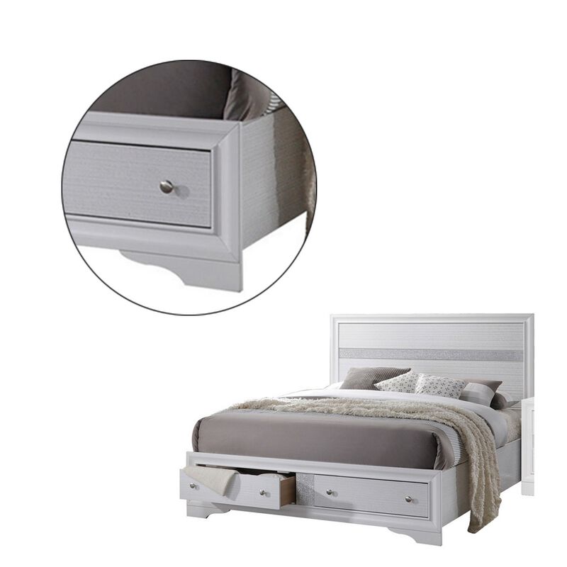 2 Drawer Wooden Eastern King Size Bed with Panel Headboard, White