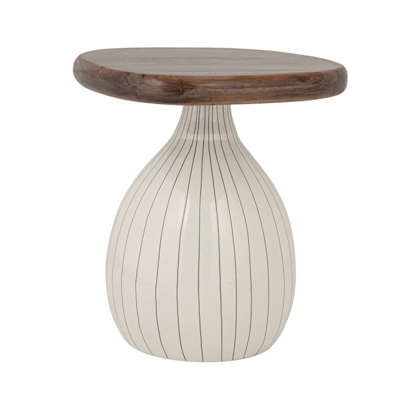Abstract Enameled Metal Accent Table with Acacia Wood Top image number 3