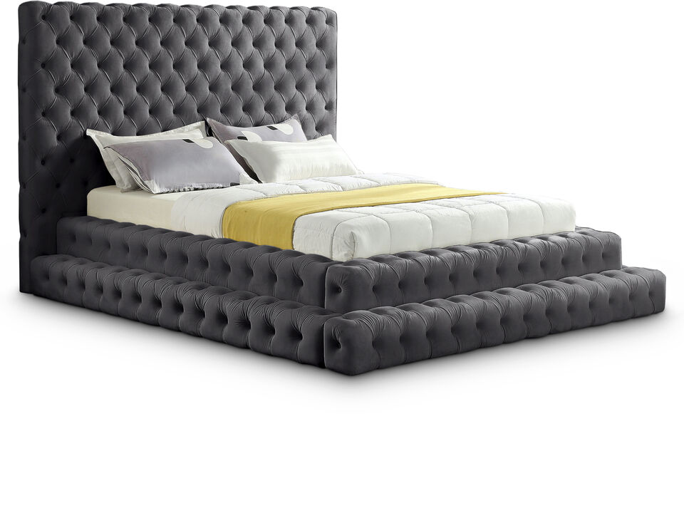 Meridian Furniture Revel Grey Velvet Queen Bed