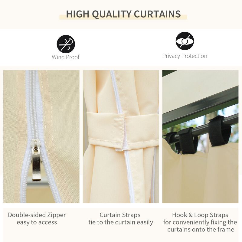 10' x 13' Outdoor Soft Top Gazebo Pergola with Curtains, 2-Tier Steel Frame Gazebo for Patio, Cream White