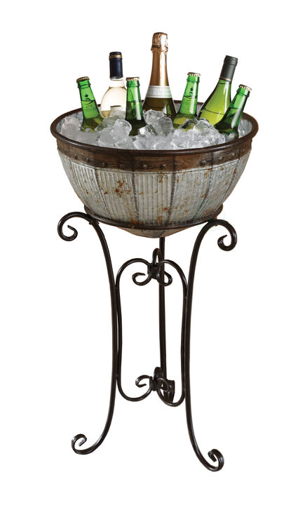 Galvanized Metal Standing Beverage Cooler Tub with Liner