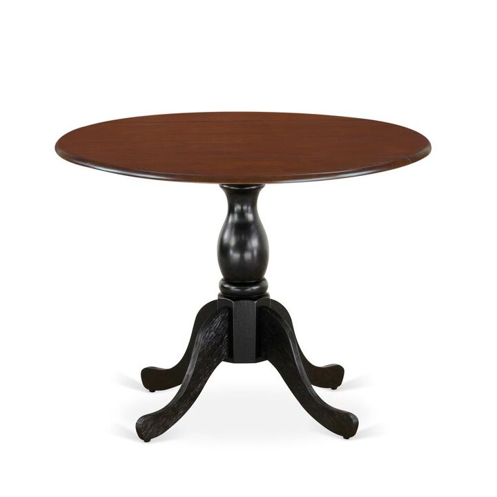 East West Furniture Mid Century Modern Dining Table with Drop Leaves - Mahogany Table Top and Black Pedestal Leg Finish