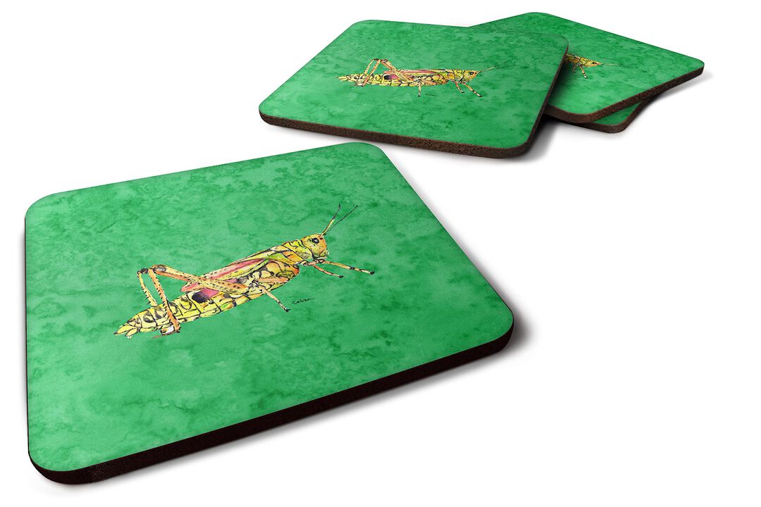 Caroline's Treasures 8849FC Grasshopper on Green Foam Coasters (Set of 4), 3.5 H x 3.5 W, Multicolor