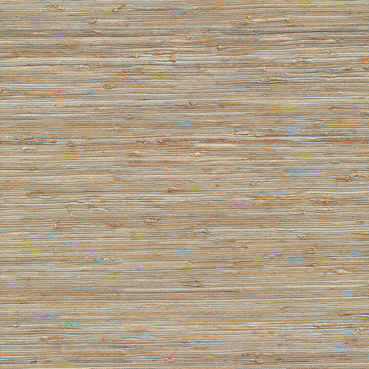 Jeong Soft Teal Beige Grasscloth Wallpaper