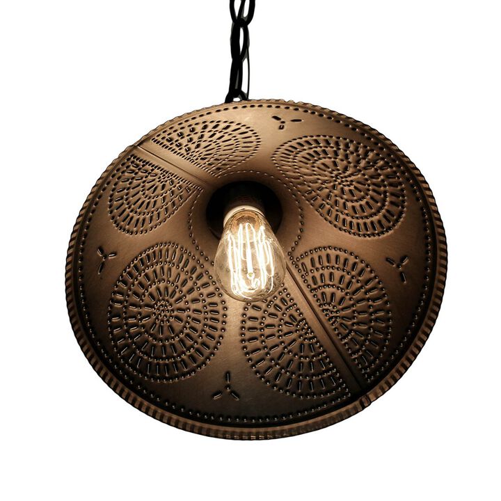 12 Inch Kettle Black Punched Tin Pendant Light Rustic Farmhouse Shade Decor