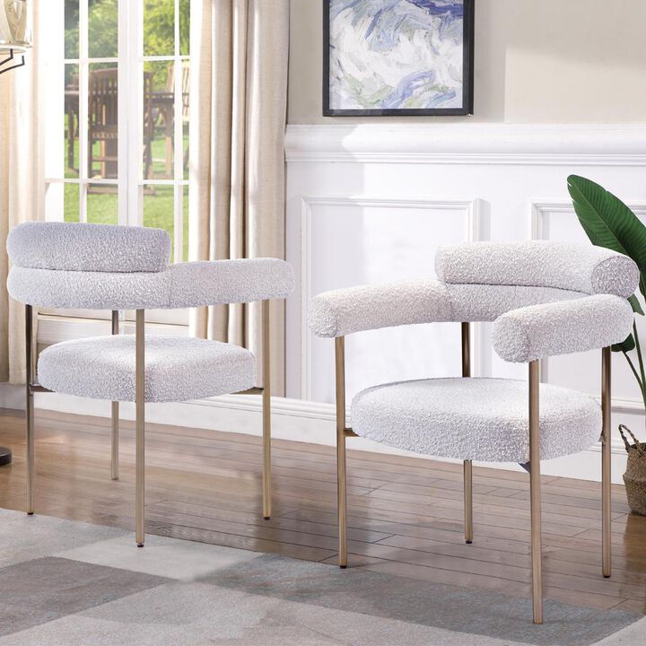 Best Master Furniture Beren Cream Boucle Fabric Dining Chair With Gold Leg, Set Of 2