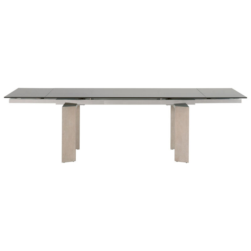 Tempered Glass Top Extendable Dining Table with Double Pedestal Base, Gray