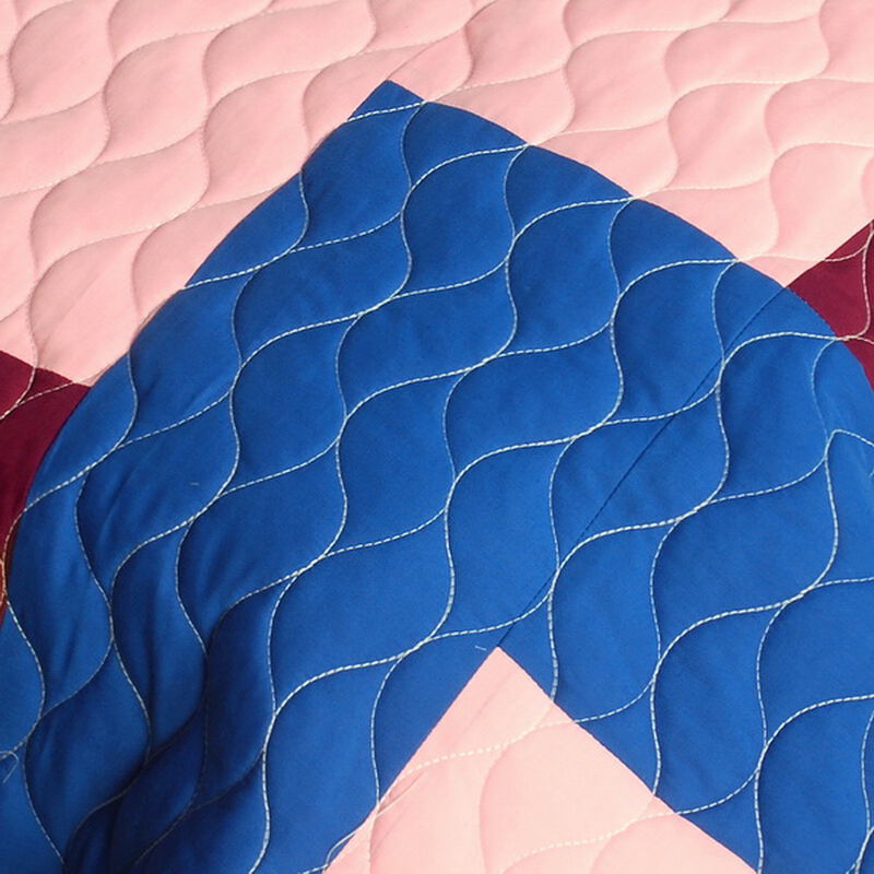 3 Piece Queen Size Quilt Set with Vermicelli Quilted Patchwork Design for Bedroom-pink image number 4