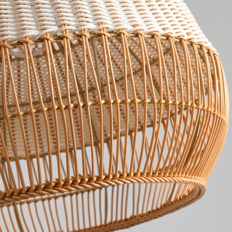 17" Bohemian Handwoven Rattan Caged White Pendant Light for Living Room, Dining Room and Kitchen Island