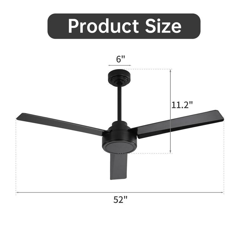 Streamdale 52 Inch Black Ceiling Fan Without Light, High Capacity DC Motor image number 3