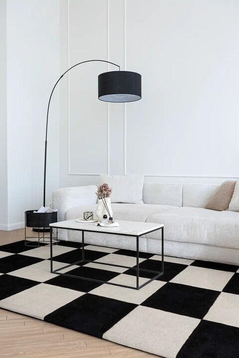 Jubi Black and White Large Checkered Hand Tufted Wool Area Rug