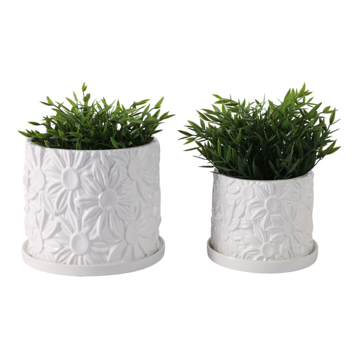 S/2 6/8" Daisy Flower Planter, White