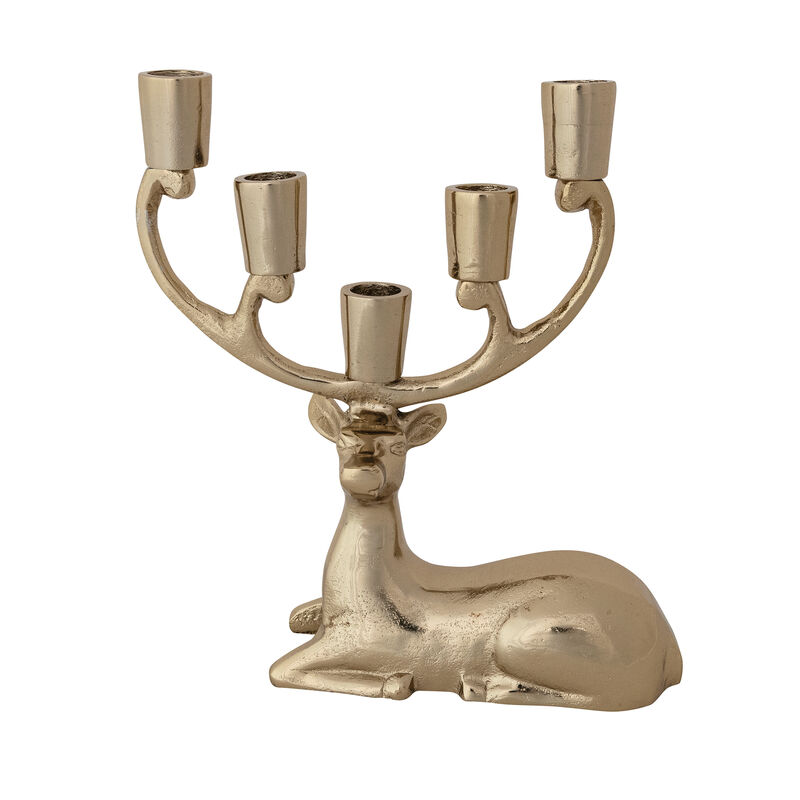 Gold Cast Aluminum Deer Candelabra with Reclaimed Wood Base image number 0