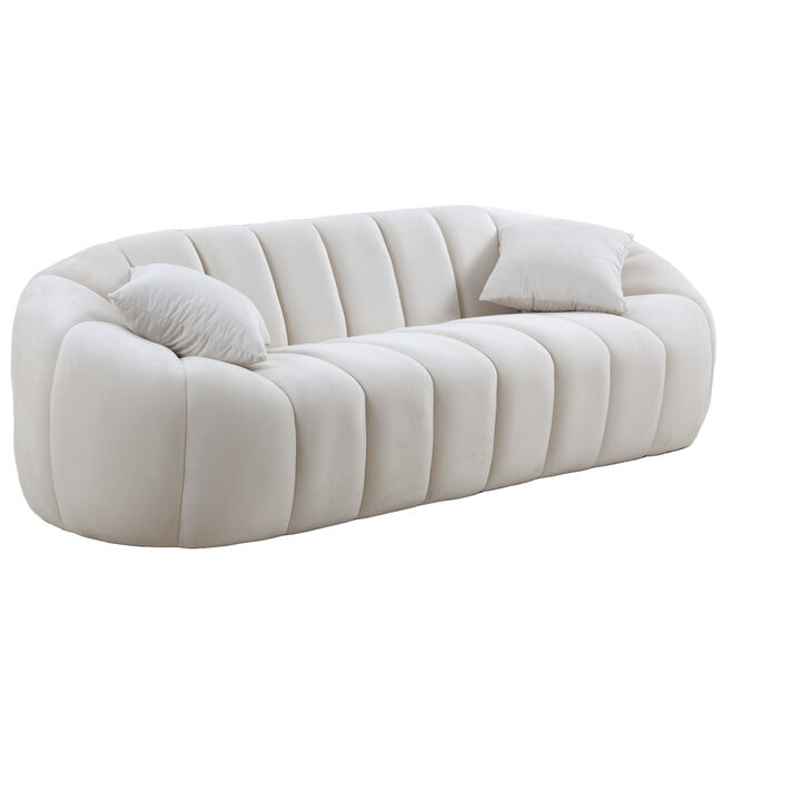 3 Seater Modern Sofa with Deep Channel Tufted Performance Velvet Sofa for Living room/Lounge area(Beige)