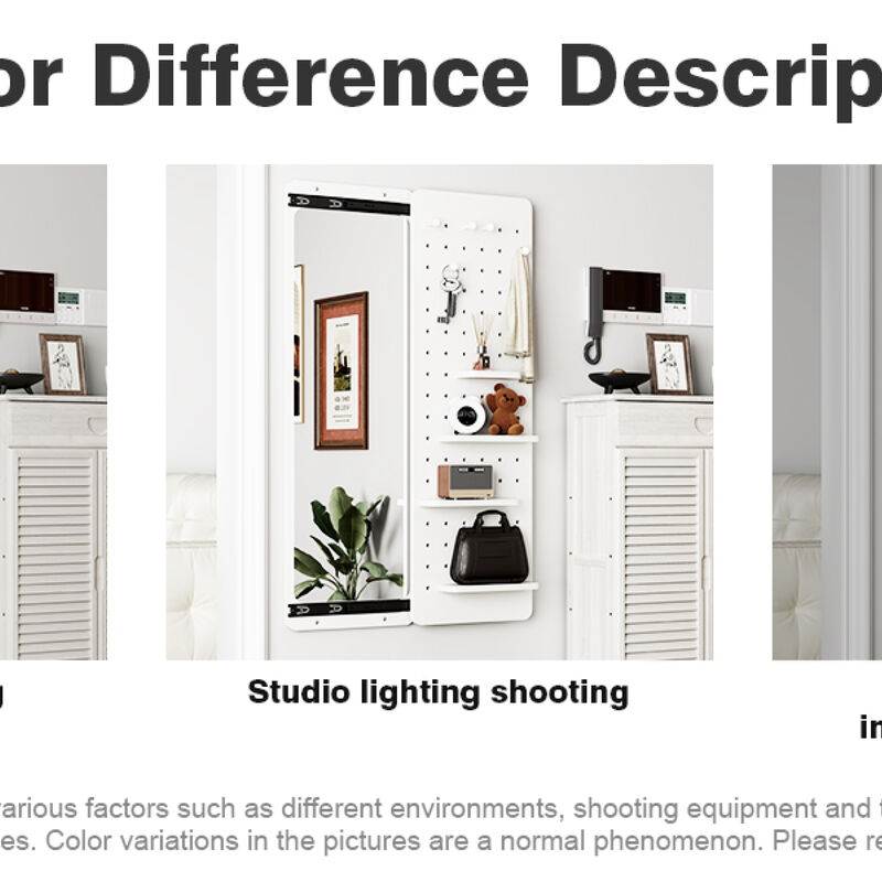 ELEMENT ACE Wall-Mounted Full Length Mirror with Sliding Panel, Multi-Functional Storage Shelves & Hooks, Space Saving for Bedroom, Living Room, Entryway image number 3
