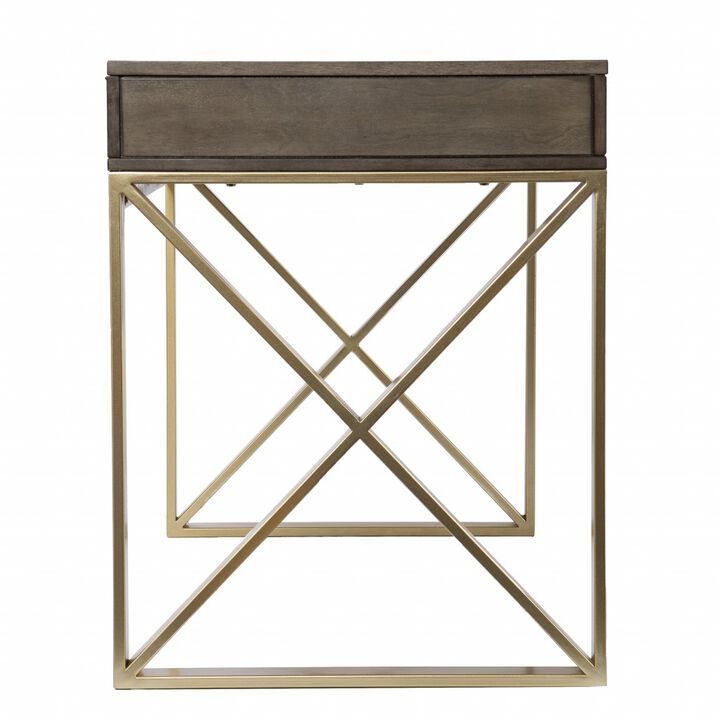 HomeRoots 45" Gray and Gold Wood Sled With Two Drawers