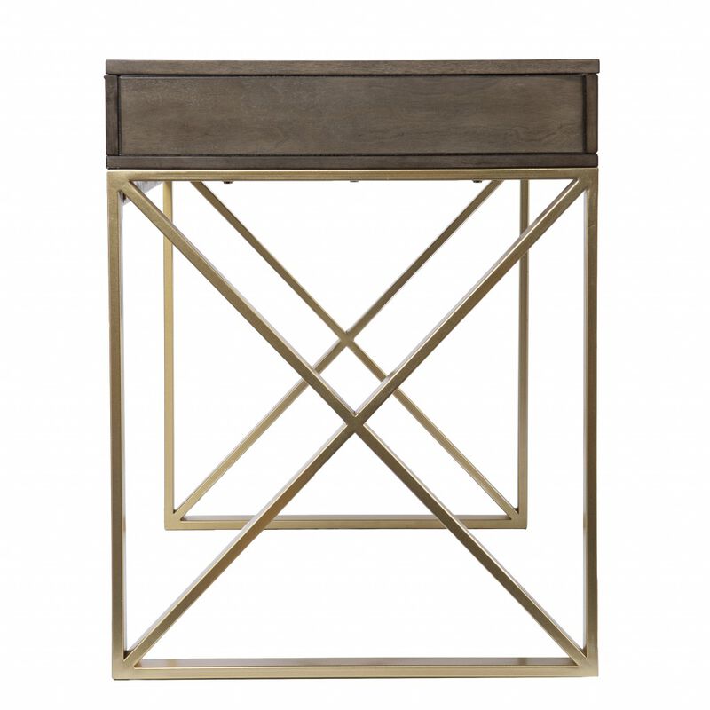 HomeRoots 45" Gray and Gold Wood Sled With Two Drawers image number 0