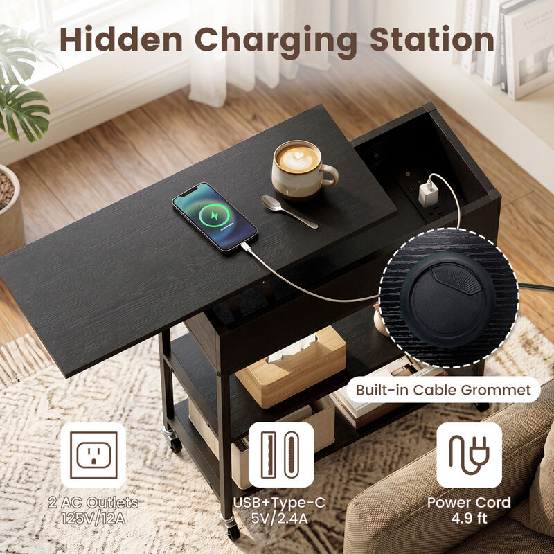 Modern Lift Top End Table with Power Outlet and Rolling Wheels for Livingroom image number 6