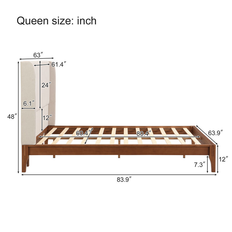 Merax Bamboo Wood Platform Bed with Upholstered Headboard image number 8