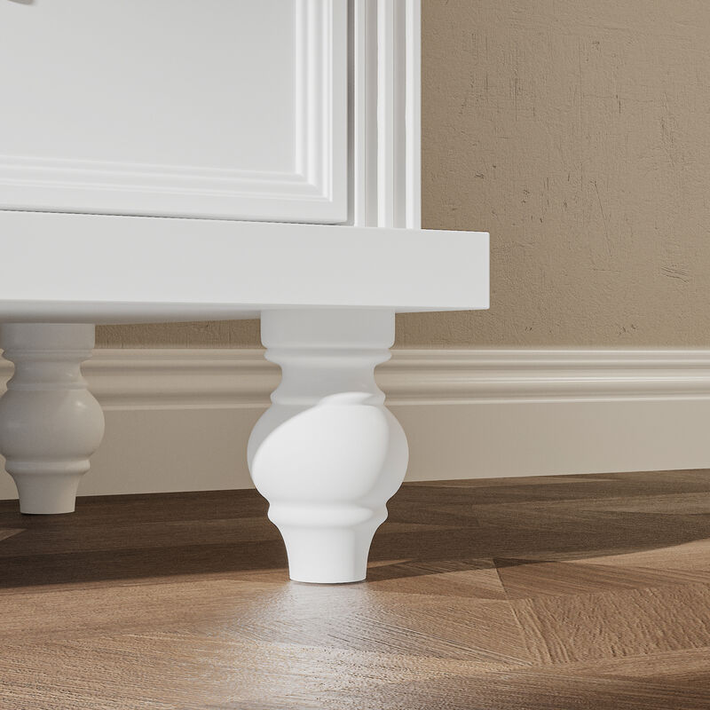 FUFU&GAGA Modern Display Storage Cabinet with 2 Glass Doors, 1 Drawer & Retro Handles, Solid Painted Wood Legs, Elevated Base, (34.6 in. W x 15.7 in. D x 77.2 in. H), White