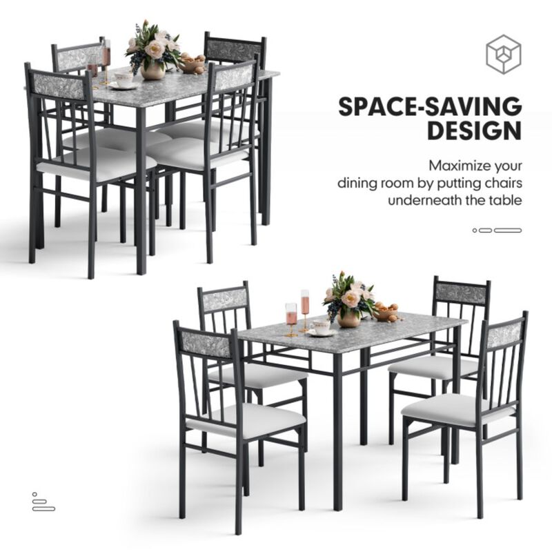 5 Pieces Faux Marble Dining Set Table with Solid Steel Frame