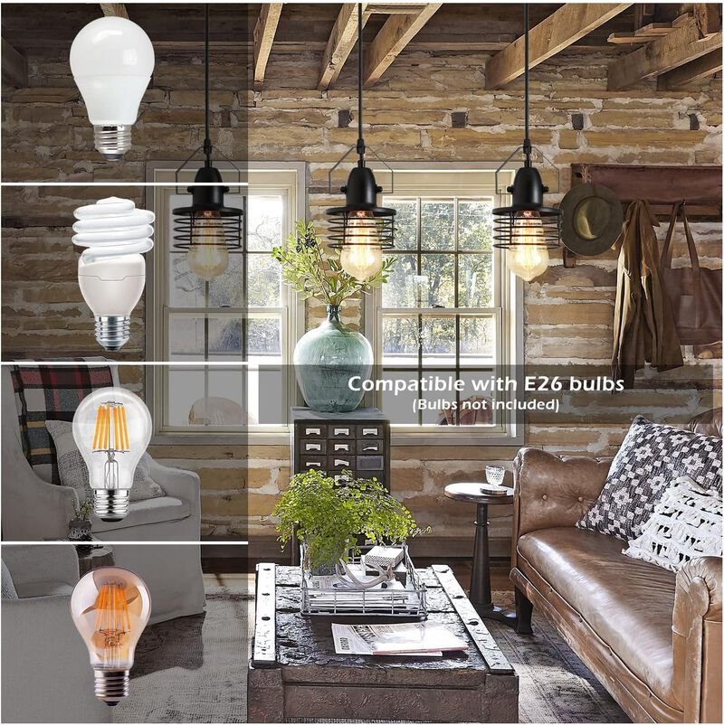 Industrial Pendant Light Vintage Hanging Ceiling Lamp for Kitchen, Dining & Living Room