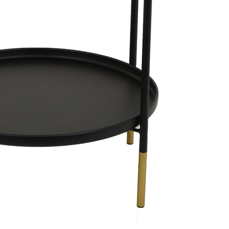 Addy Two-Tier Round Side Table with Tray Shelves Accent, Black Metal 24 Inch image number 3