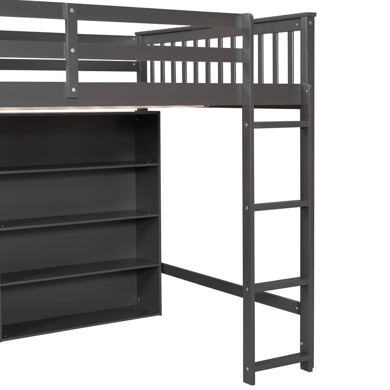 Merax Loft Bed with 8 Open Storage Shelves and Ladder