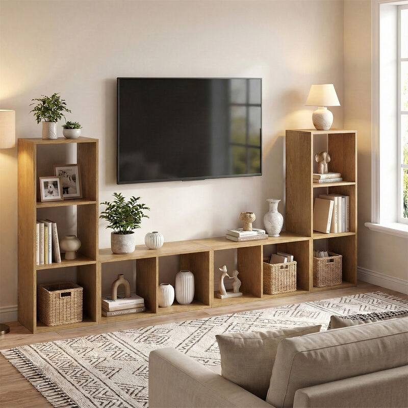 Compact 3 Cube Bookcase with Back Guardrail for Bedroom image number 5