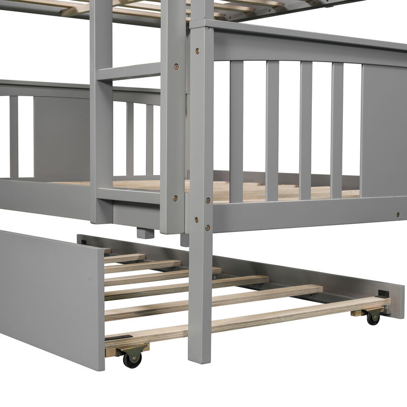 Merax Full over Full Bunk Bed with Twin Size Trundle and Ladder