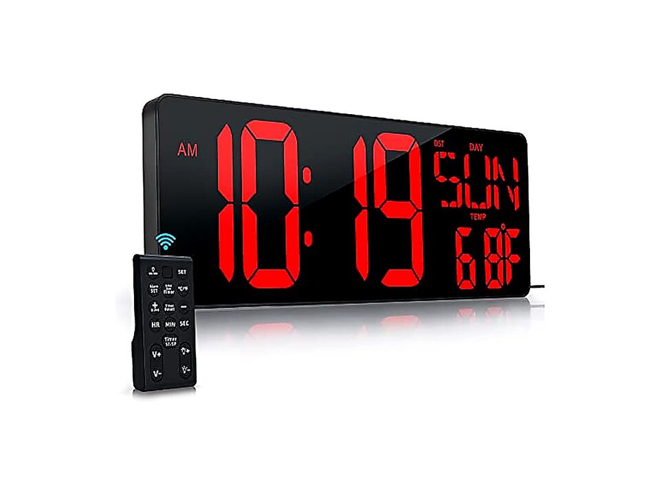 17 Inch Large Digital Wall Clock Remote Control Timer Temperature Date Week Auto
