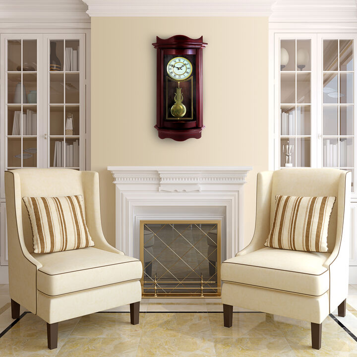 Bedford Clock Collection Weathered Chocolate Cherry Wood 25 Inch Wall Clock with Pendulum
