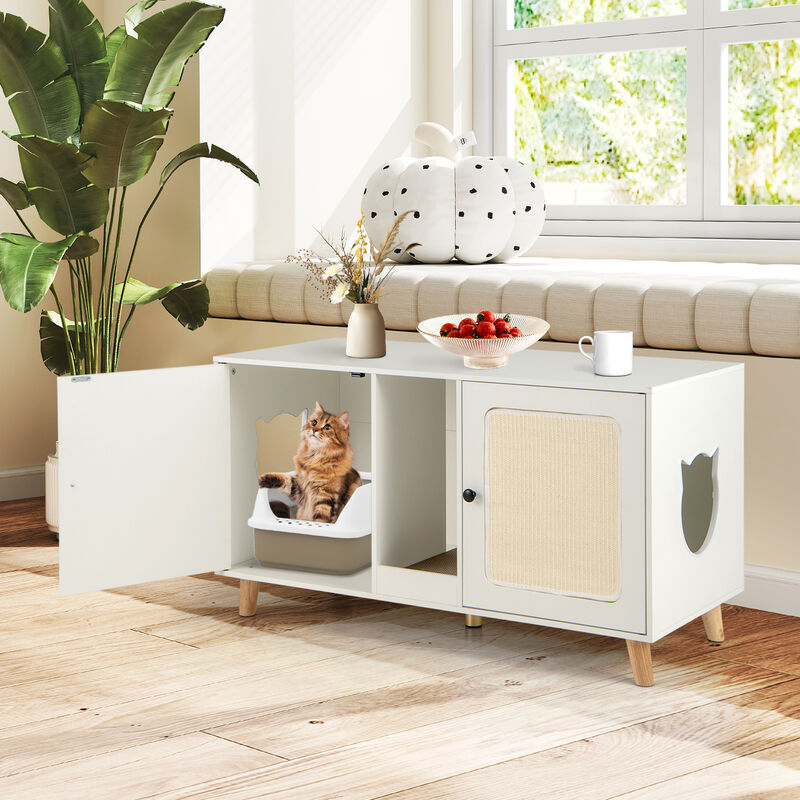 Hidden Cat Litter Box Enclosure with Double Rooms and Sisal Scratching Mats image number 4