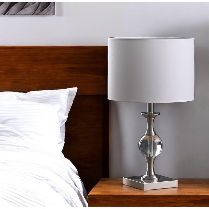 Hivvago 20" Silver Bedside Table Lamp With White Drum Shade