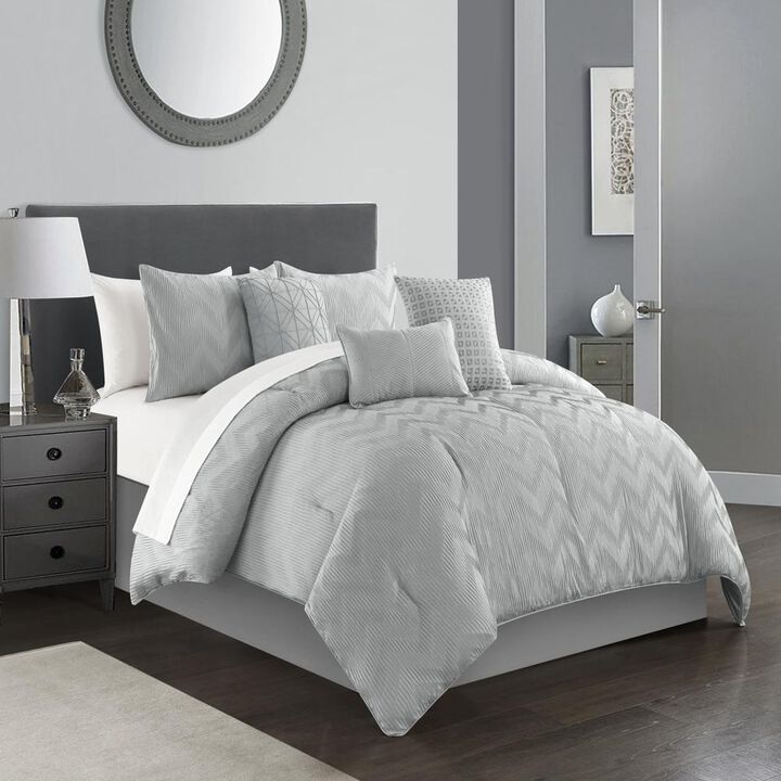 Chic Home Meredith Comforter Set Plush Ribbed Chevron Design Bed In A Bag Grey, King