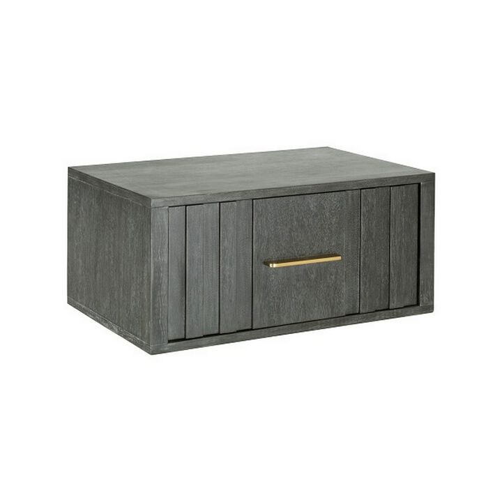 Cid Lime 27 Inch Nightstand, 1 Drawer, Brass Handles, Acacia Wood, Gray - Benzara