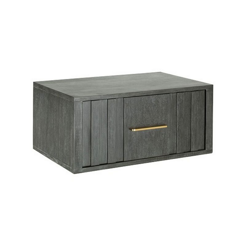 Cid Lime 27 Inch Nightstand, 1 Drawer, Brass Handles, Acacia Wood, Gray - Benzara